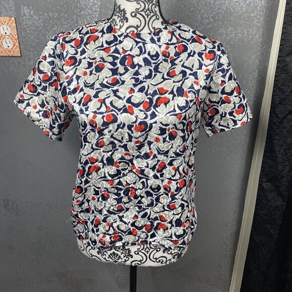 Andre Sauvage VINTAGE abstract red/black/white keyhole back shirt. size 6P - Picture 1 of 10